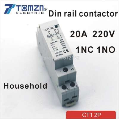 CT1 2P 20A 1NC 1NO 220V/230V 50/60HZ Din rail Household ac contactor