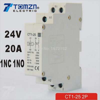 CT1 2P 20A 24V 50/60HZ Din rail Household ac contactor 1NO 1NC