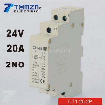 CT1 2P 20A 24V 50/60HZ Din rail Household ac contactor 2NO