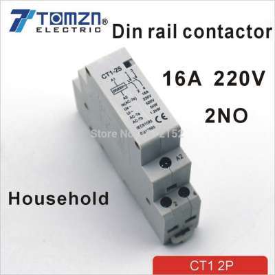 CT1 2P 16A 1NC 1NO 220V/230V 50/60HZ Din rail Household ac contactor